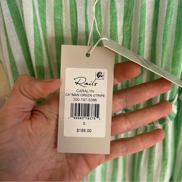Rails Carolyn Tiered Babydoll Dress Cayman Green Stripe Beach Coastal Loose - Picture 11 of 15